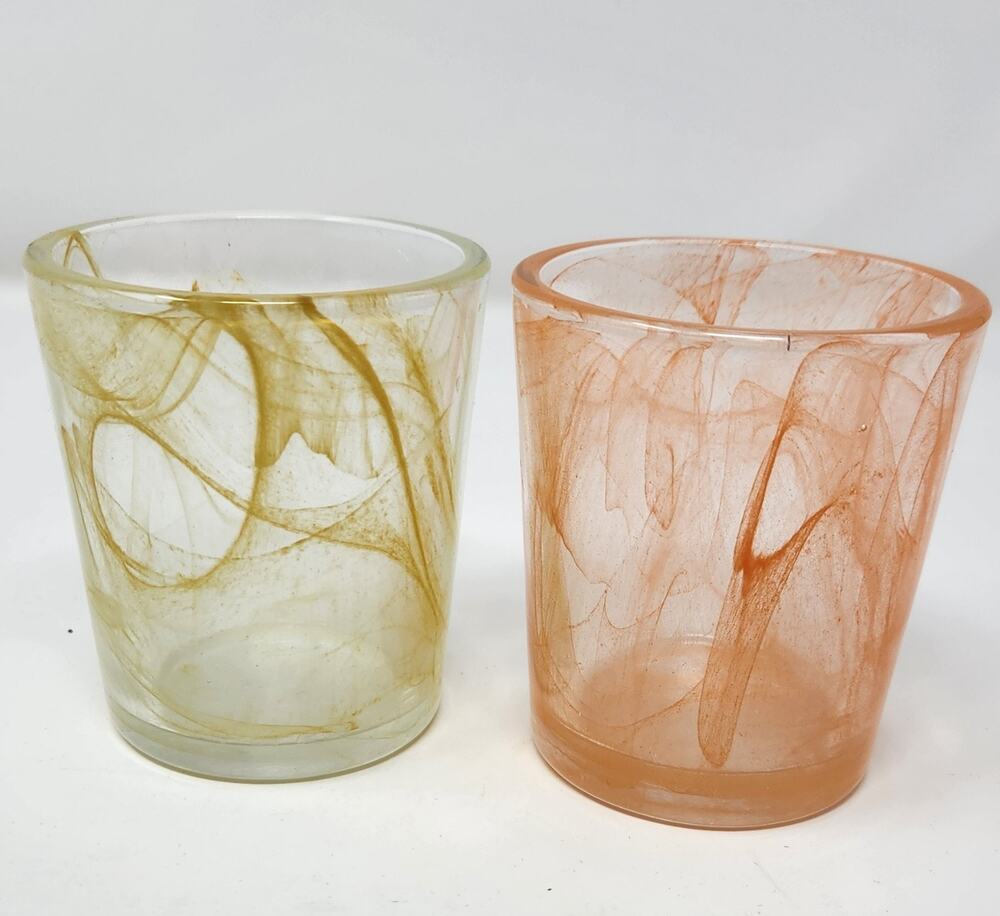 Two Tumbler Water Glasses | Votive Holder | Yellow Orange | Bormioli Rocco Capri